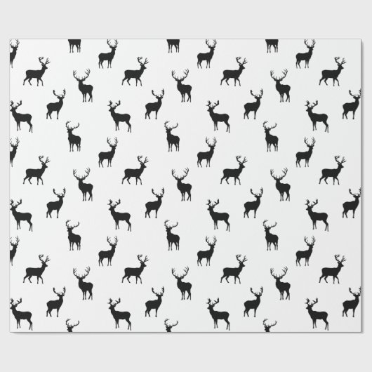 Rentier Holiday Pattern Schwarz-Weiß Geschenkpapier (Flach)