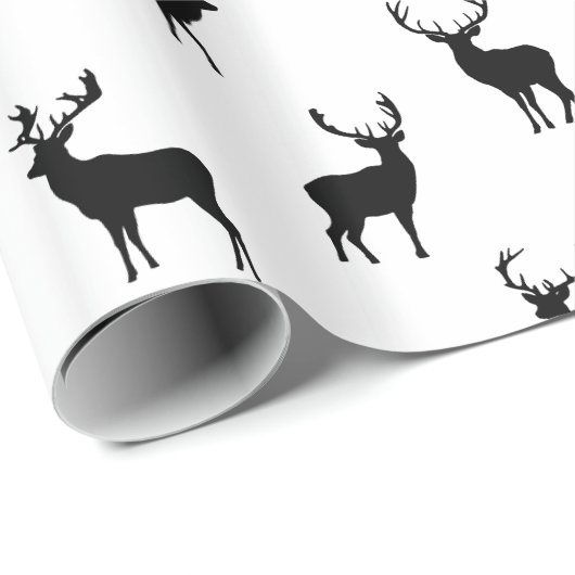 Rentier Holiday Pattern Schwarz-Weiß Geschenkpapier (Rolleneckpunkt)