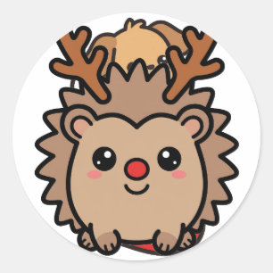 Rentier-Igel-Weihnachts-Klassiker-Rund-Aufkleber Runder Aufkleber