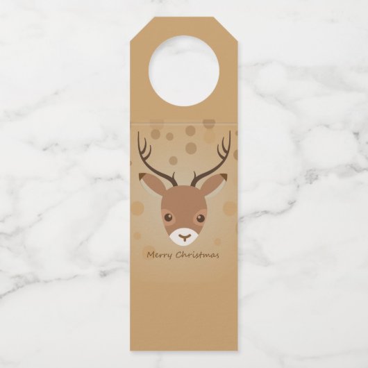 Rentier-Illustration auf braunem Hintergrund Flaschenanhänger (Vorderseite)