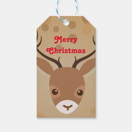 Rentier-Illustration auf braunem Hintergrund Geschenkanhänger (Vorderseite)