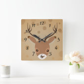 Rentier-Illustration auf braunem Hintergrund Quadratische Wanduhr (Zuhause)