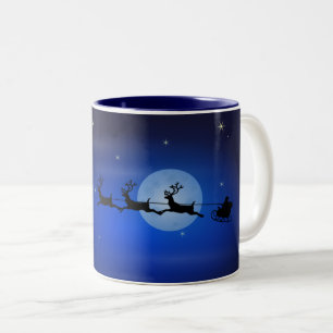 Rentier im nächtlichen Himmel Zweifarben-Kaffeetas Zweifarbige Tasse