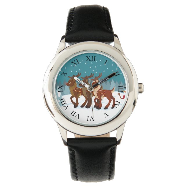 Rentier im Schnee Armbanduhr (Vorderseite)