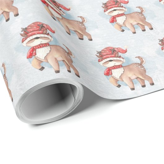 Rentier im Schnee Geschenkpapier (Rolleneckpunkt)