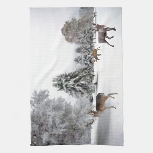 Rentier im Schnee Geschirrtuch (Vertikal)