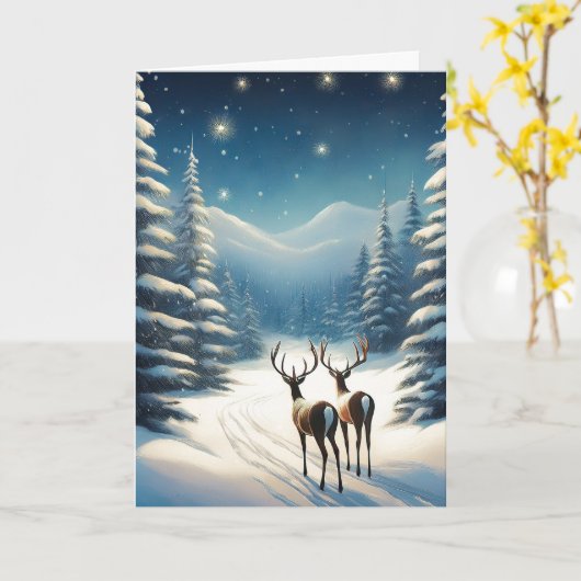 Rentier im Schnee Karte (Gelbe Blume)