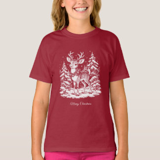 Rentier im schneebedeckten Wald Mädchen T-Shirt