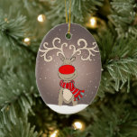 Rentier im schneegrauen Ornament<br><div class="desc">Personalisierbare,  leicht gemachte Rentiere in Tiefschneeverzierungen,  um Weihnachten mit einem Lächeln zu feiern. Text auf der Rückseite kann mit eigenen Worten und Namen personalisiert werden. Kunst und Design von Sarah Trett.</div>