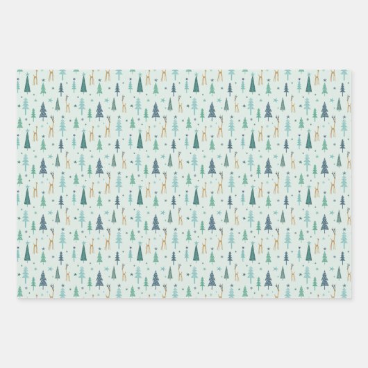 Rentier im Wald in Pfefferminzgrün und rosa Wrackf Geschenkpapier Set (Vorderseite 3)