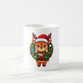 Rentier im Weihnachtskranz Kaffeetasse (Mittel)