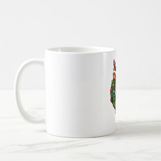 Rentier im Weihnachtskranz Kaffeetasse (Links)