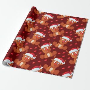 Rentier im Weihnachtsmannhut Geschenkpapier