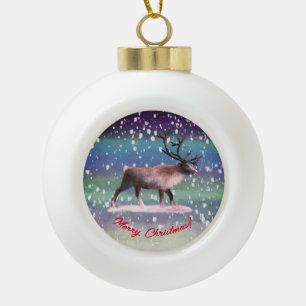 Rentier im Winter Keramik Kugel-Ornament