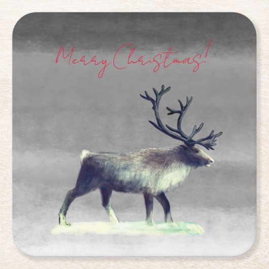 Rentier im Winter Rechteckiger Pappuntersetzer (Vorderseite)