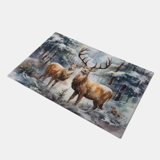 Rentier im Winter Wonderland Fußmatte (Schrägansicht)