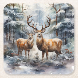 Rentier im Winter Wonderland Rechteckiger Pappuntersetzer