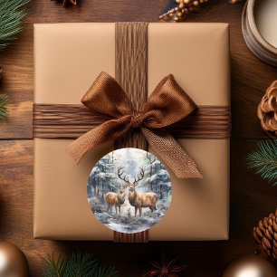 Rentier im Winter Wonderland Runder Aufkleber