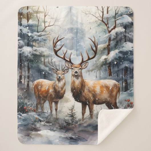 Rentier im Winter Wonderland Sherpadecke (Vorderseite)