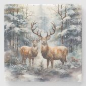 Rentier im Winter Wonderland Steinuntersetzer (Vorderseite)