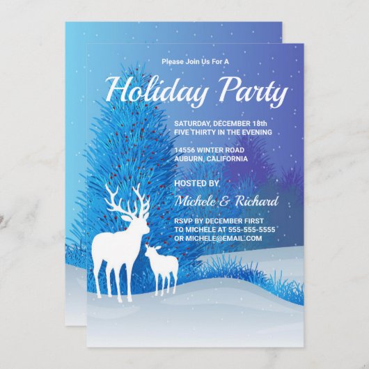 Rentier in der Schnee-Party Einladung (Vorne/Hinten)