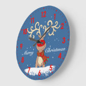 Rentier in der schneebedeckten Weihnachtsmauer Große Wanduhr (Winkel)
