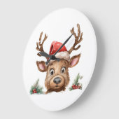 Rentier in der Weihnachtsmannmütze, der Sie anpink Große Wanduhr (Winkel)