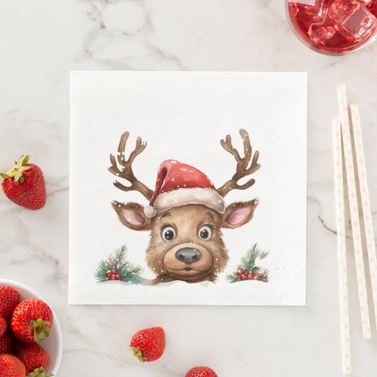 Rentier in der Weihnachtsmannmütze, der Sie anpink Serviette (Beispiel)