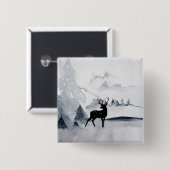 Rentier in der Wildgrau-Wasserfarbe Weihnachten Button (Vorne & Hinten)