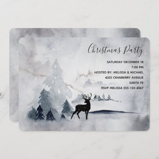 Rentier in der Wildgrau-Wasserfarbe Weihnachten Einladung (Vorne/Hinten)