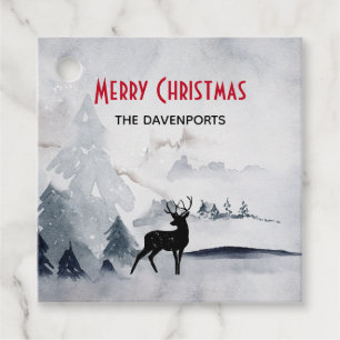 Rentier in der Wildgrau-Wasserfarbe Weihnachten Geschenkanhänger