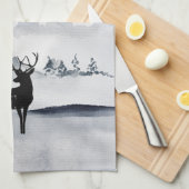 Rentier in der Wildgrau-Wasserfarbe Weihnachten Geschirrtuch (Viertel Falte)