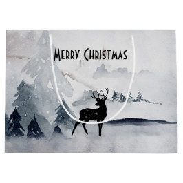 Rentier in der Wildgrau-Wasserfarbe Weihnachten Große Geschenktüte