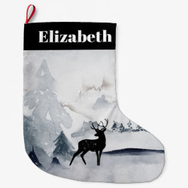 Rentier in der Wildgrau-Wasserfarbe Weihnachten Großer Weihnachtsstrumpf