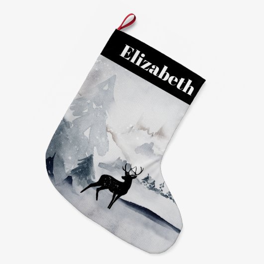 Rentier in der Wildgrau-Wasserfarbe Weihnachten Großer Weihnachtsstrumpf (Vorderansicht (hängend))