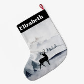 Rentier in der Wildgrau-Wasserfarbe Weihnachten Großer Weihnachtsstrumpf (Rückseite (Hängend))
