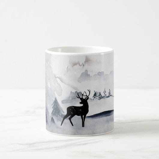 Rentier in der Wildgrau-Wasserfarbe Weihnachten Kaffeetasse (Mittel)