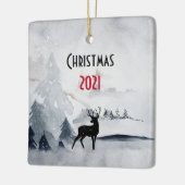 Rentier in der Wildgrau-Wasserfarbe Weihnachten Keramikornament (Links)