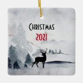Rentier in der Wildgrau-Wasserfarbe Weihnachten Keramikornament (Vorderseite)