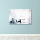 Rentier in der Wildgrau-Wasserfarbe Weihnachten Leinwanddruck (Insitu (Holzboden))