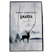 Rentier in der Wildgrau-Wasserfarbe Weihnachten Mittlere Geschenktüte (Vorderseite)