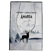 Rentier in der Wildgrau-Wasserfarbe Weihnachten Mittlere Geschenktüte (Rückseite)