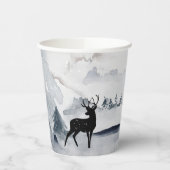 Rentier in der Wildgrau-Wasserfarbe Weihnachten Pappbecher (Links)
