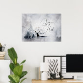 Rentier in der Wildgrau-Wasserfarbe Weihnachten Poster (Heimbüro)