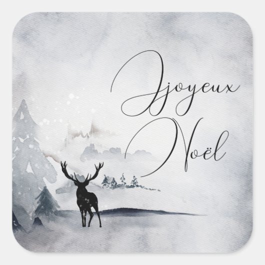 Rentier in der Wildgrau-Wasserfarbe Weihnachten Quadratischer Aufkleber (Vorderseite)