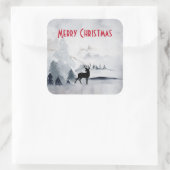 Rentier in der Wildgrau-Wasserfarbe Weihnachten Quadratischer Aufkleber (Tasche)