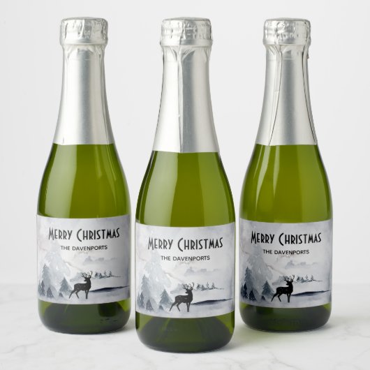 Rentier in der Wildgrau-Wasserfarbe Weihnachten Schaumweinetikett (Flaschen)