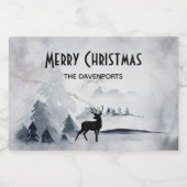 Rentier in der Wildgrau-Wasserfarbe Weihnachten Schaumweinetikett (Einzelnes Label)