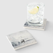 Rentier in der Wildgrau-Wasserfarbe Weihnachten Steinuntersetzer (Seitenansicht)