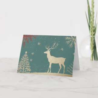Rentier in Gold Foil auf Türkis Grün Karte